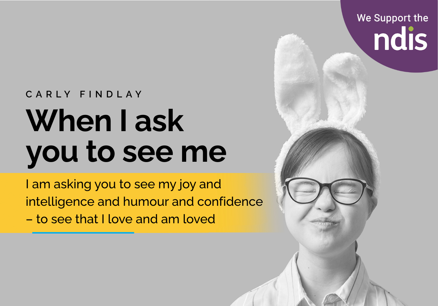 A young girl dressed like a bunny using eye gestures to address being herself as When I ask you to see me in "Digital Marketing for Disability Provider".